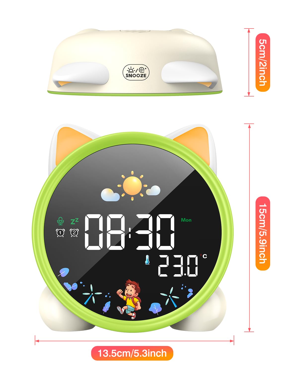 Lemnoi Budzik dla dzieci, zegar trenera snu dla dzieci, zegar OK to Wake z trybem słońca i księżyca, odliczanie/timer, podwójny alarm, regulowane światło nocne, muzyka do spania, drzemka, temperatura