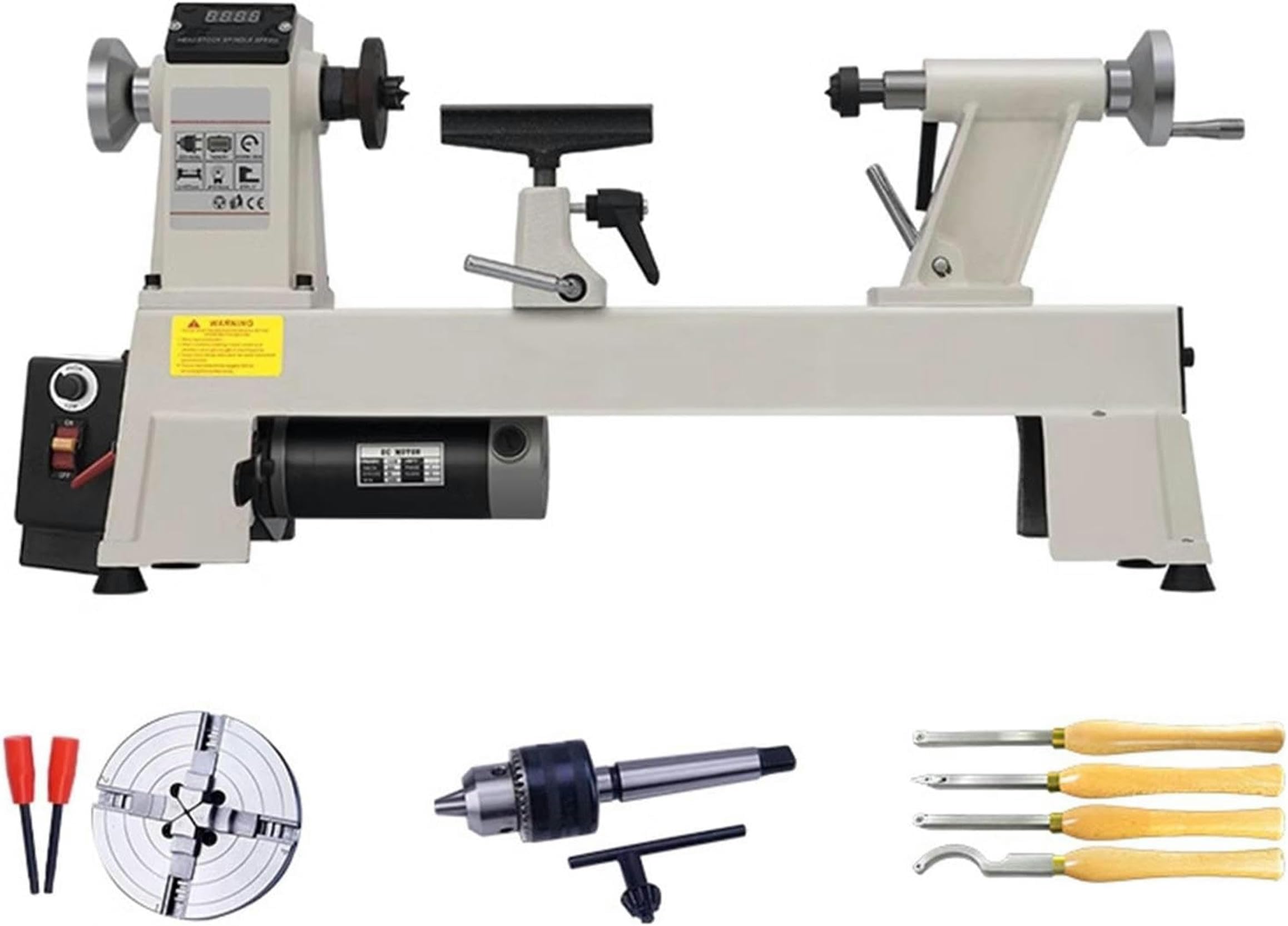 900 W Holzbearbeitungsdrehmaschine Mit 6-Zoll-Spindel Und 4-Drehwerkzeugen, Mini-Multifunktionsdrehmaschine Mit Doppelter Drehzahlregelung Von 300-1300/700-3800 Drehzahl