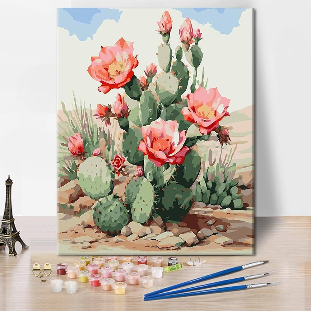 TISHIRON Paint By Numbers – Donna Con Cappello Da Cowboy, Fiori E Cactus – Kit 40x50 Cm Per Adulti - 3