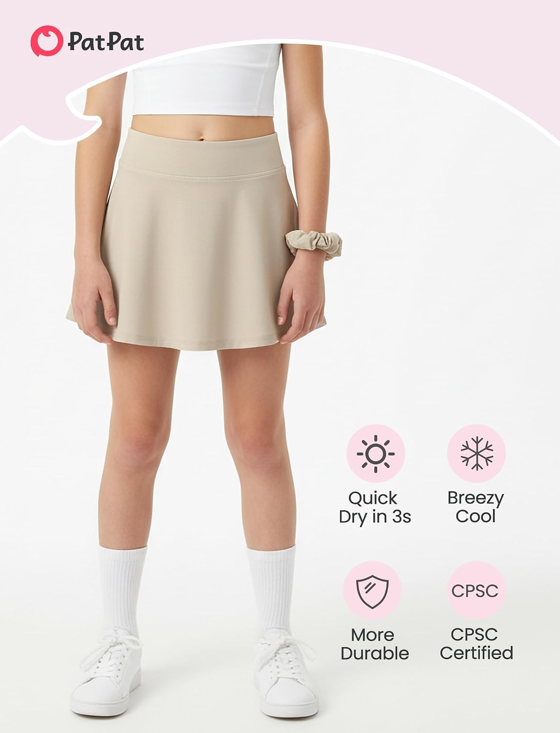 PATPAT Girls Tennis Skirt, 2 in 1 Skort with Bamboo Viscose Shorts & Pocket, Athletic Flowy Kids Uniform for Golf Dance Cheer