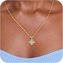 Gold Birthstone Necklace for Women - Dainty 18K Gold Plated Diamond Clover Pendant Necklace Non Tarnish Cubic Zirconia Flower Necklaces Birthday Gifts Jewelry for Women Wife Mom Her