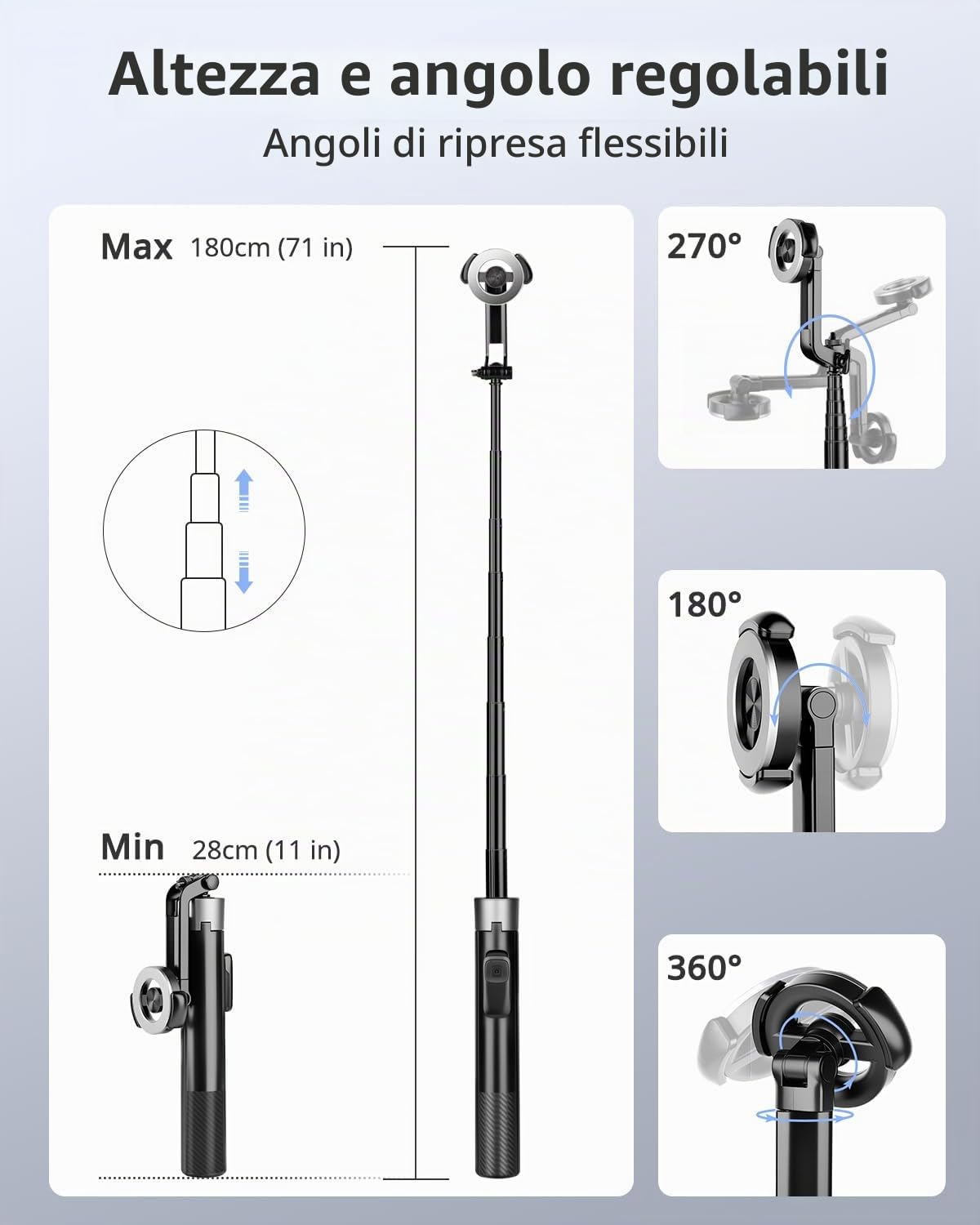 Victiv 178cm Magnetico Treppiede Smartphone, All-in-One Bastone Selfie Cavalletto per Smartphone, Portatile Treppiede da Golf con Picchetti Metallici, Tre Piedi per iPhone Telefono da Viaggio