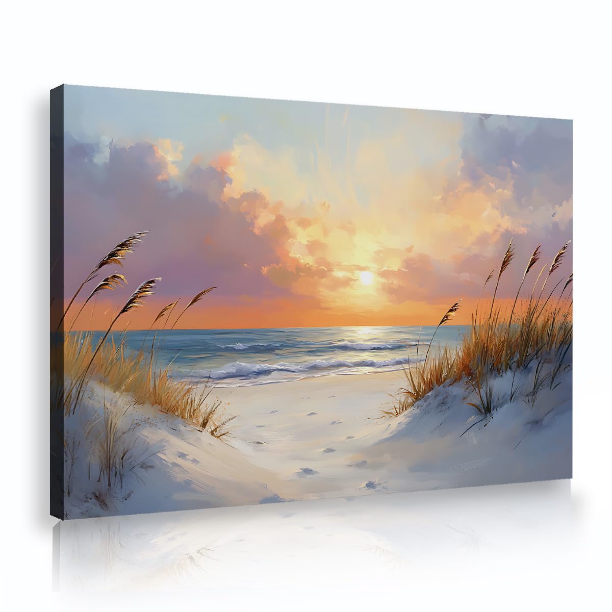 Via Vela Ocean Beach Framed Canvas Prints Sunset Sea Wave Landscape Picture Coastal Sand Dune Nature Poster For Living Room Bathroom Guest Bedroom 70x110cm