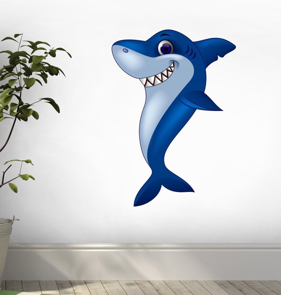 Wallmonkeys WM294699 Smiling Shark Cartoon Peel and Stick Wall Decals, 24" H x 17" w-Medium