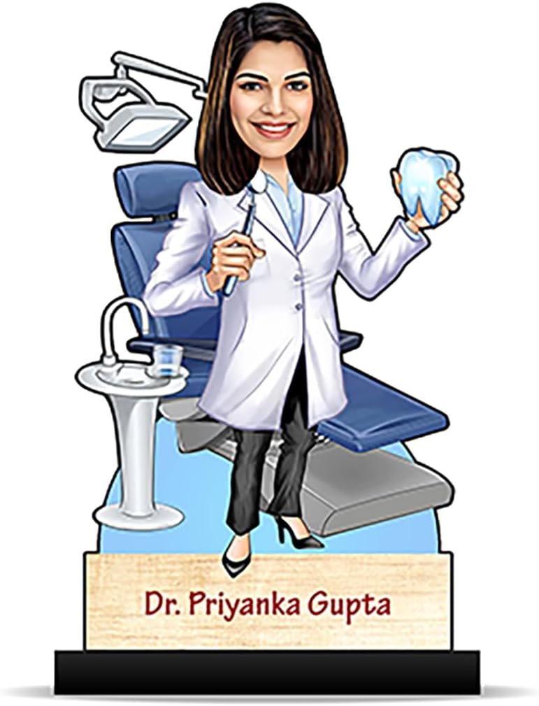 Personalized Caricature Gifts for Lady Dentist Doctor (wooden_8 inch x 5 inch) CA0234