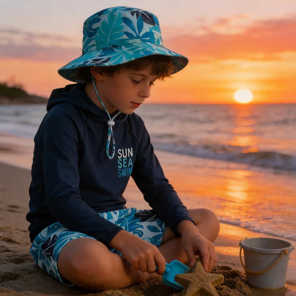 Baby Boys Swimsuit, 3-Piece Toddlers Swimsuit Trunk Long Sleeve Rashguard Swimwear and Sun Hat Set