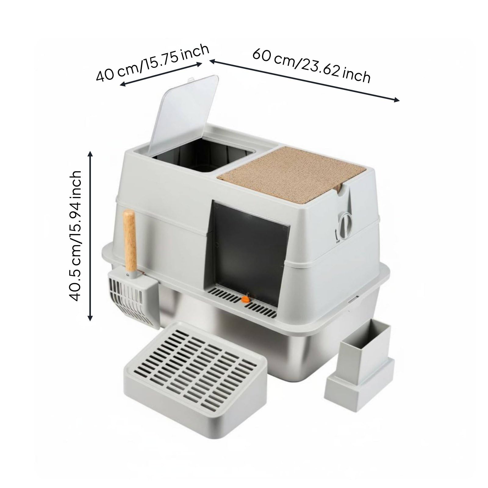 Contenedor de Residuos Encerrado para Gatos Caja de Arena Baño para Gatos Arenero con Control de Olores y Construcción, 60 X 40 X 40.5 Cm, Caja De Arena Cerrada con Entrada Frontal