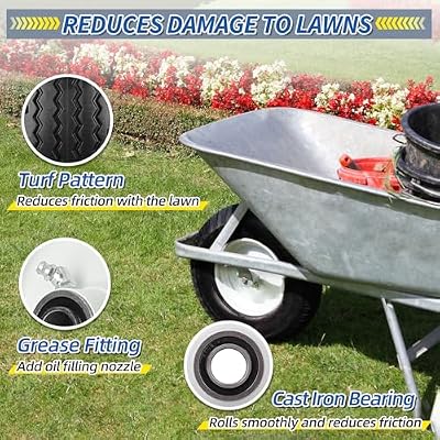 GICOOL 4.10/3.50-6 Flat Free Tire and Wheel, with 3-3.5''-4.0''-4.5'' Centered Hub, and 3/4 & 5/8 Bearings, Replacement for Wheelbarrow, Hand Truck/All Purpose Utility Tire on Wheel, (2 Pack)