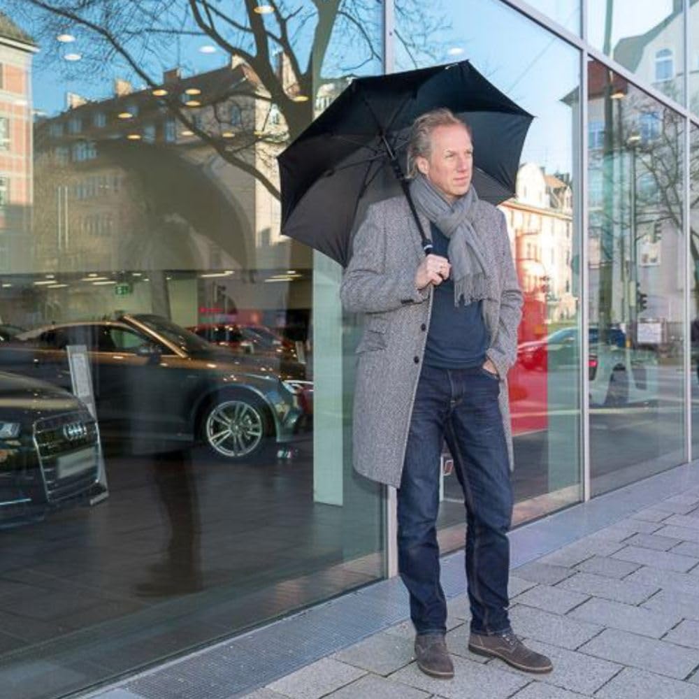 City-Safe Sicherheitsschirm 78 cm – extrem stabiler Regenschirm mit Carbonstab, schwarzem Echtholzgriff und Videokurs – kompakt und alltagstauglich