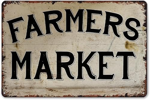 Vintage Aluminum Farmers Market Sign Funny Metal Tin Signs 8x12 Inch Aluminum Retro Poster-For Living Bathroom Room Kitchen Bedroom Patio Wall Decor