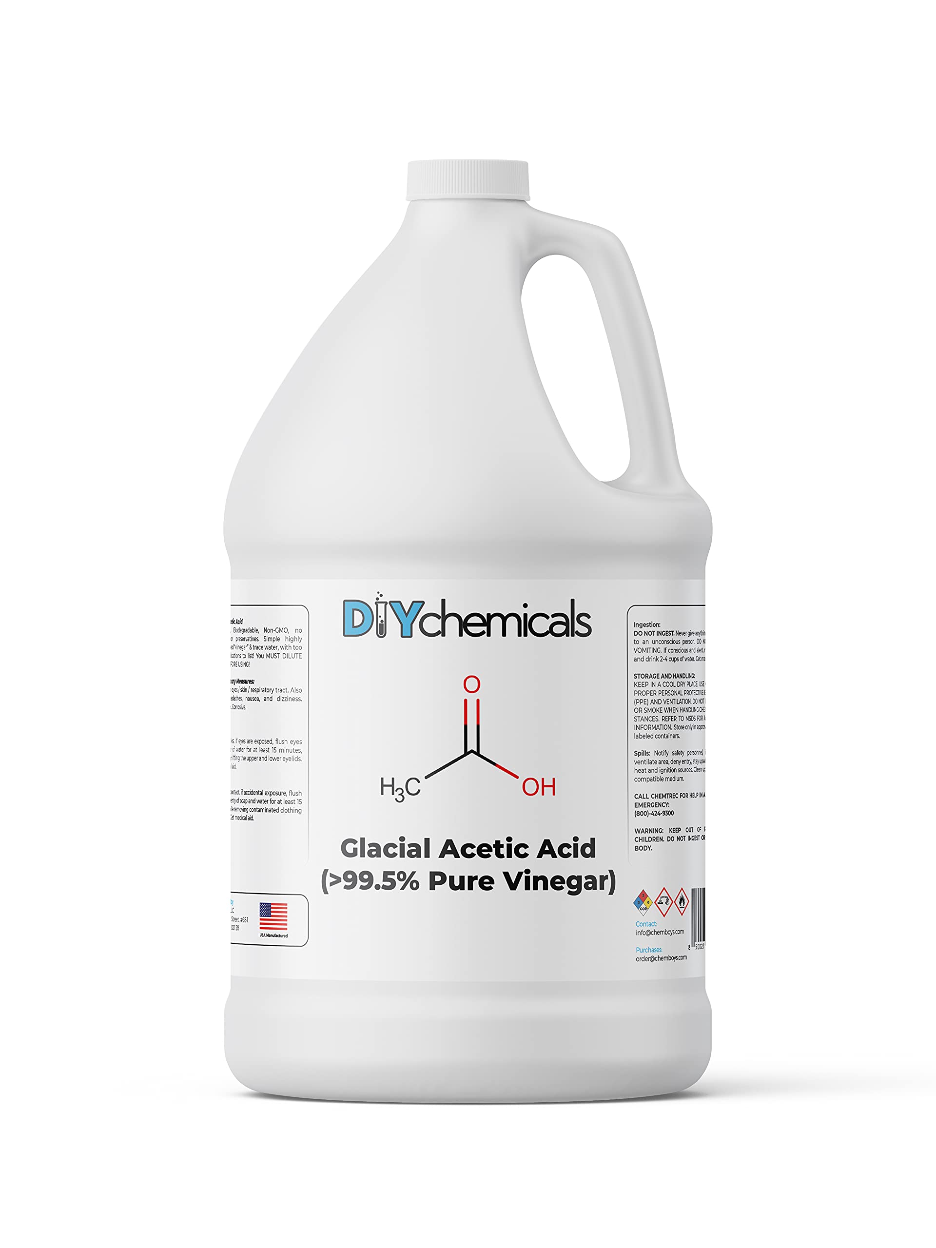Glacial Acetic Acid 99.9% Concentration - High Purity Vinegar for Industrial & Home Use, Made in USA by DIY Chemicals - Gallon (128 fl oz)