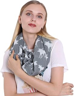 Animal Circle Scarves: Cute Moose Print Infinity Loop Scarf Winter Scarf for Chriatmas Gift
