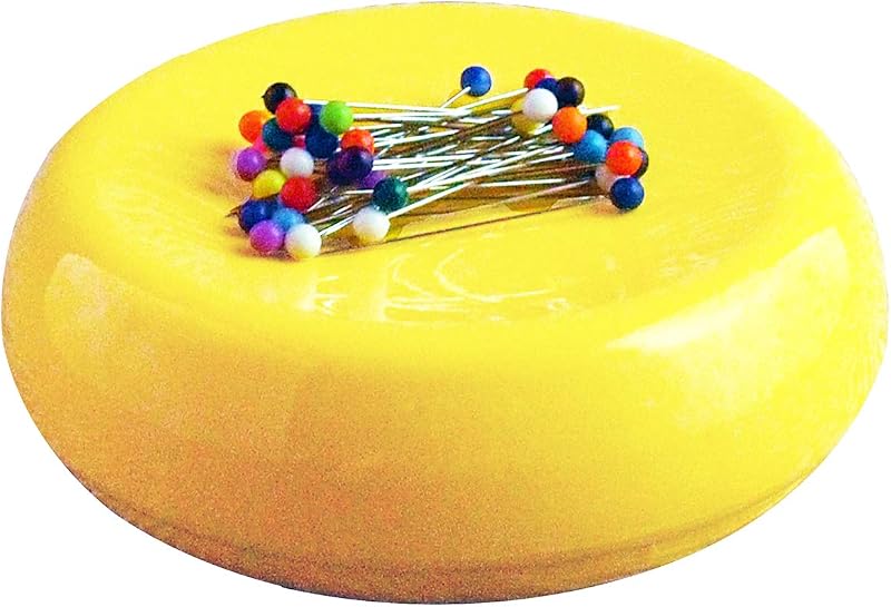 Alfiletero de costura magnético con 50 alfileres de cabeza de plástico – Organizador de alfileres magnéticos para acolchar, bordar, agujas, alfileres y almacenamiento de manualidades, amarillo