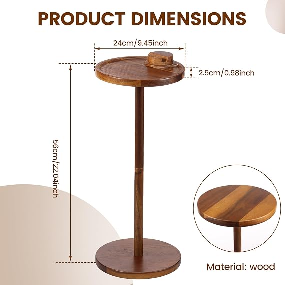 Pedestal Small Side Table, Wooden Small Round Table with Phone Holder and Weighted Base, Martini and Cocktail Pedestal End Table for Living Room, RVs, Home Office 56cm Height 24cm Width(brown)