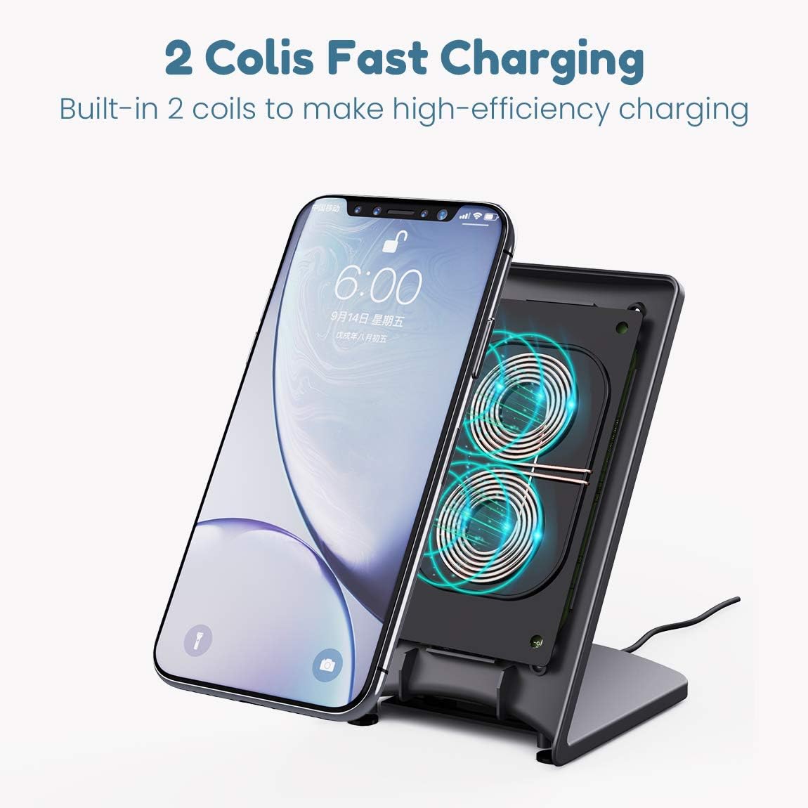 VersionTECH. Qi Wireless Charger, 7.5W Wireless Fast Charging Stand Compatible with iPhone 12 Mini Pro Max SE 11 XS Max XR X 8 Plus, 10W Quick Charging for Galaxy Note 20 10 9 8 S20 10 9 Plus