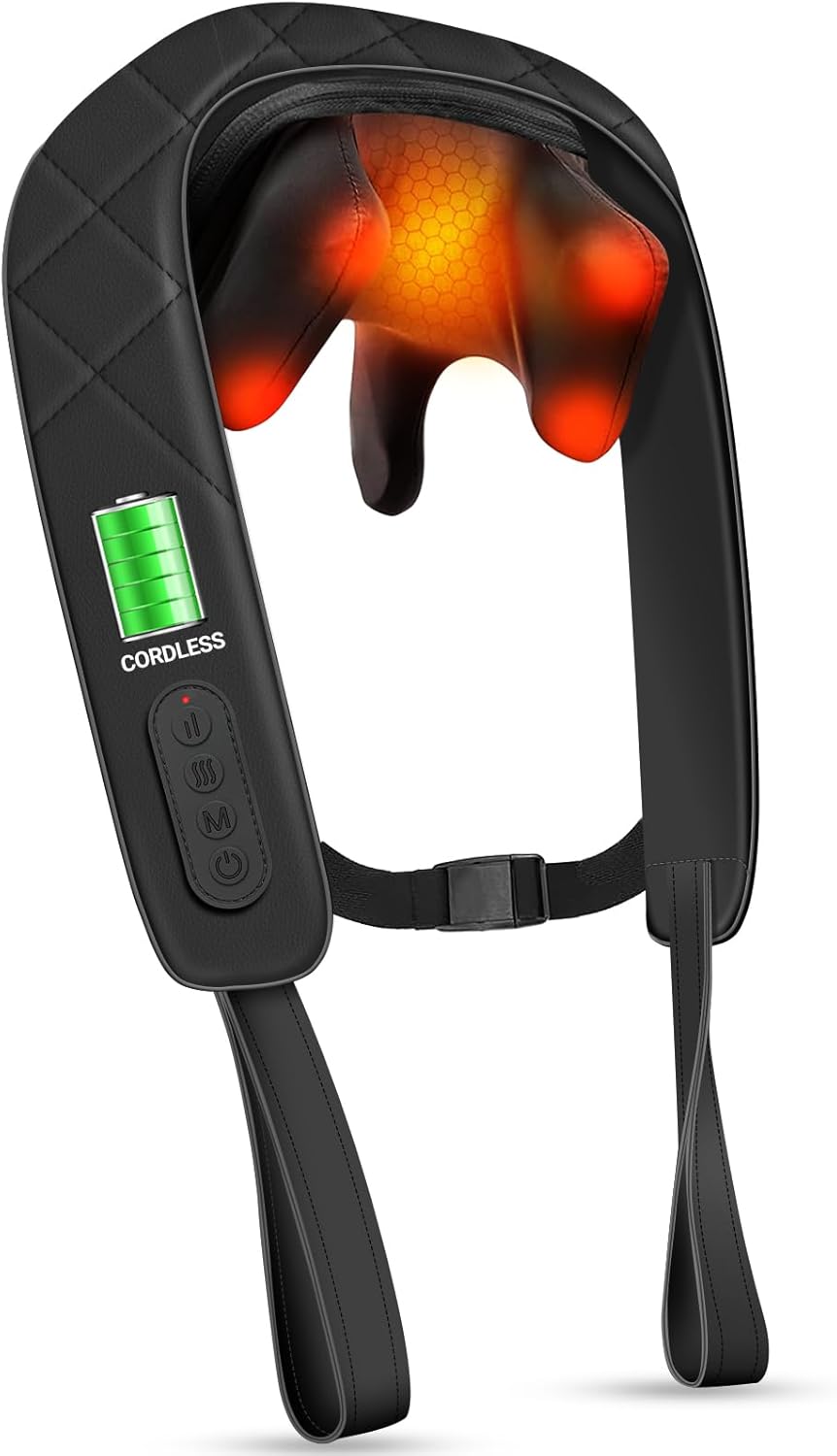Cordless Neck Massager for Pain Relief Deep Tissue, FSA Eligible HSA 4D Deep Kneading, Shiatsu Shoulder Massager with Heat for Neck, Back, Waist, Gifts for Women Men Mom Dad