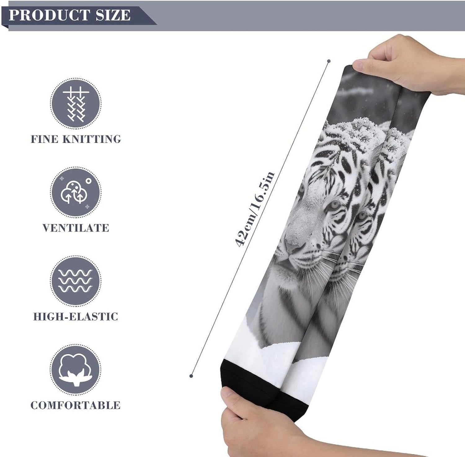 White Tiger in The Snow Dress Sock for Women, Soft Breathable Crew Socks for Men, Lightweight Mid-Calf Socks