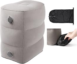 Footrest 【Air Inflation Completed in 40 Seconds】Air Cushion for Airplane, Lightweight Design, Comfortable In-flight and Car Footrest, No Pump Required, Three-Stage Height Adjustment, Double Valve