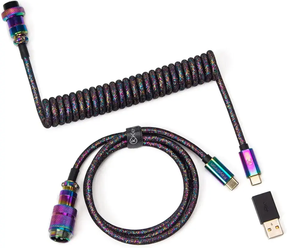 Keychron Premium Coiled Aviator Cable (Rainbow Plated Black, Straight)