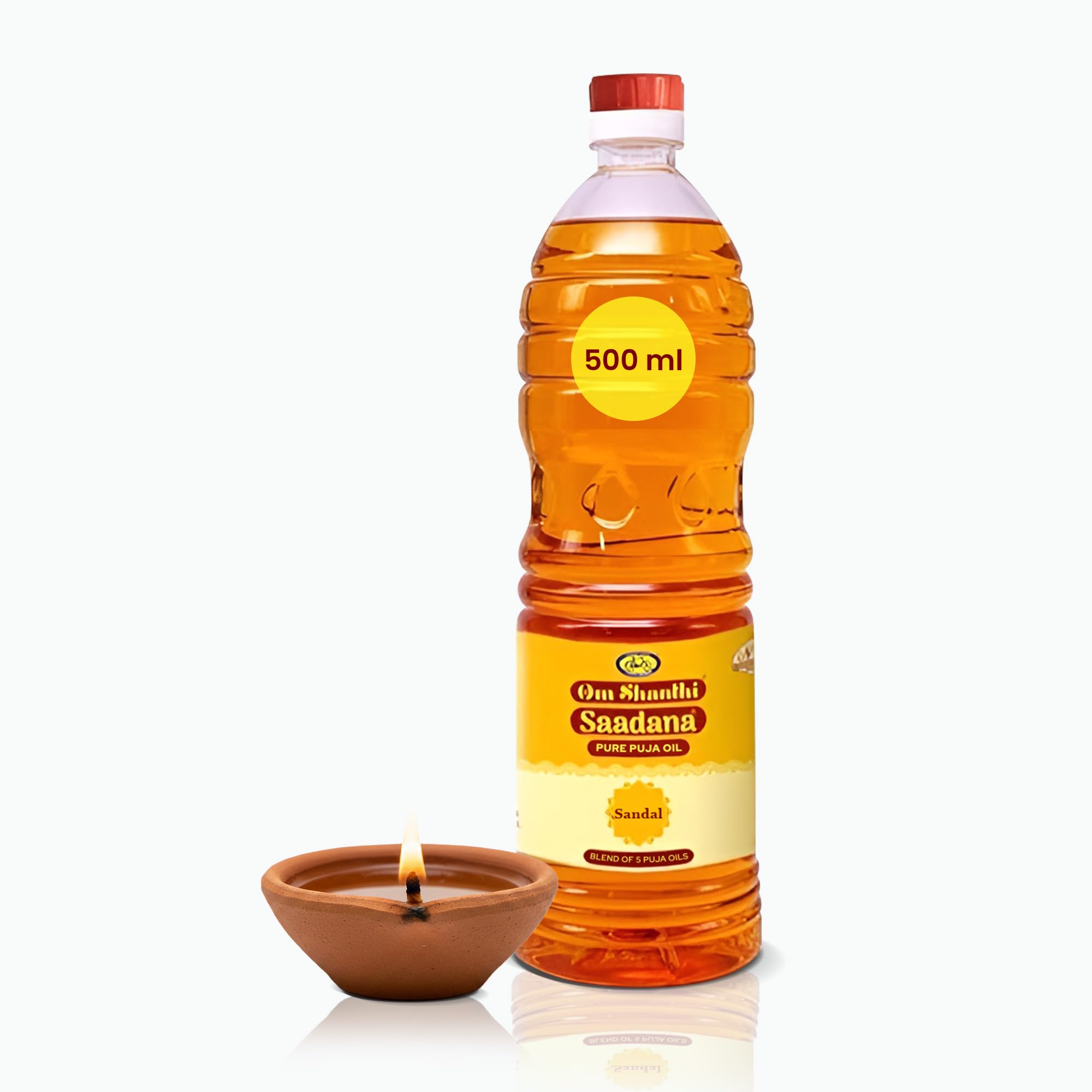 Cycle Om Shanthi Sandal Pooja Oil – Blend of 5 Pure Sacred Oils - Sesame, Rice Bran, Coconut, Castor & Mahua Oil for Daily Pooja & Rituals - 500 ML/Pack