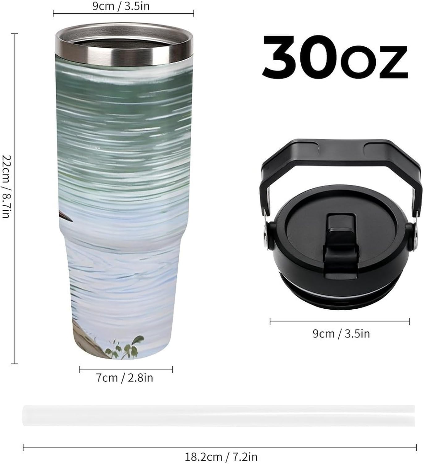 30oz Insulated Tumblers with Top Handle, Stainless Steel Loon Nature Birds Car Cup with Straw for Gift, Leak-Proof Double Wall Vacuum Travel Mug, Personalized Water Bottles Black