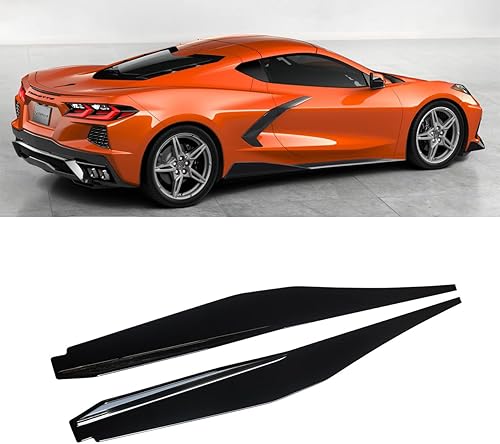 CHIESMA Falda lateral C8 Corvette para Chevy Corvette C8 5VM 2020-2023 Estilo Rocker Panel ABS Brillo Negro Pintado Línea de Extensión Lateral