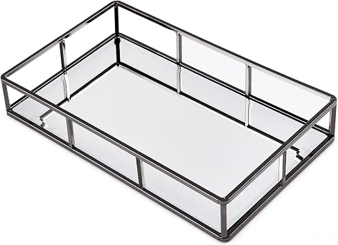 PuTwo Tray Mirror Smoky Black Dresser Ornate Metal Jewelry Organizer