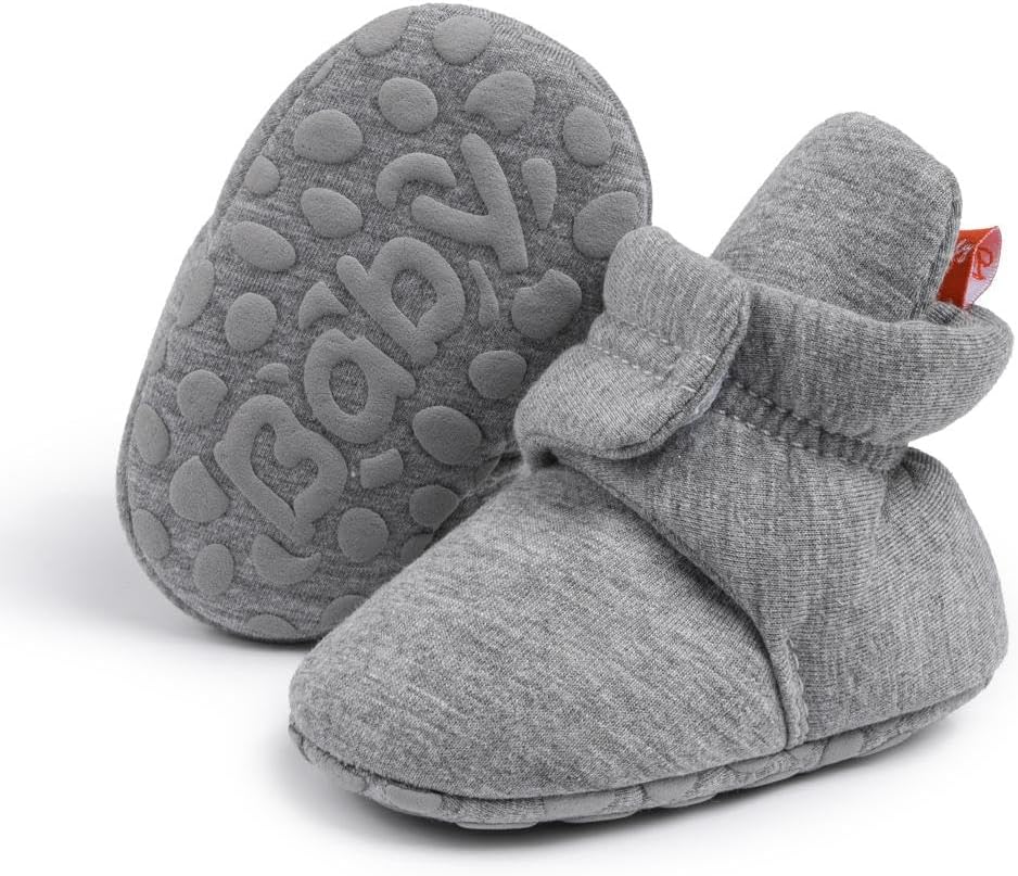Newborn Infant Baby Girl Boy Cotton Booties Stay On Sock Slippers Soft Bedroom Shoes Non-Skid Ankle Boots With Grippers Toddler Crib Warm Shoe First Walker Birthday Shower