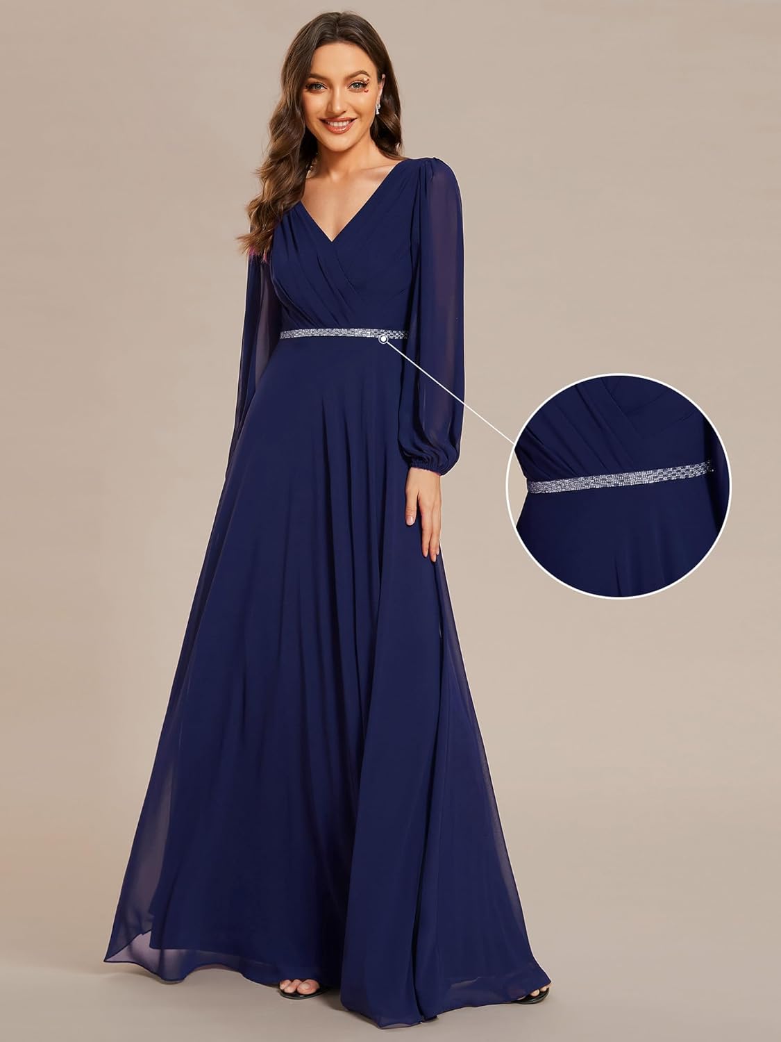 Ever-Pretty Women's Mother of The Bride Dresses Long Sleeves V Neck Empire Waist A Line Beading Formal Evening Dress 01981