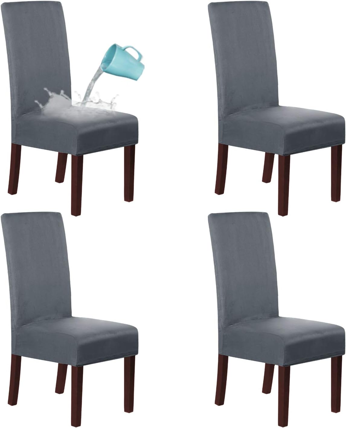 H.VERSAILTEX Suede Dining Room Chair Covers Dining Chair Slipcover Parsons Chair Slipcover Velvet Chair Covers for Dining Room Set of 4, Soft Stretch Removable High Back Chair Protector, Steel Gray