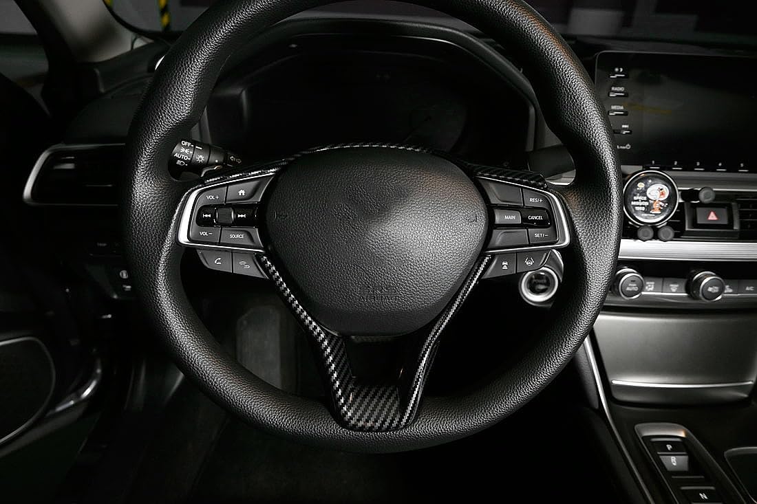 Carbon Fiber Interior Trim for Honda Accord 2018 2019 2020 2021 Steering Wheel Sticker Cover Frame Decoration Black Style