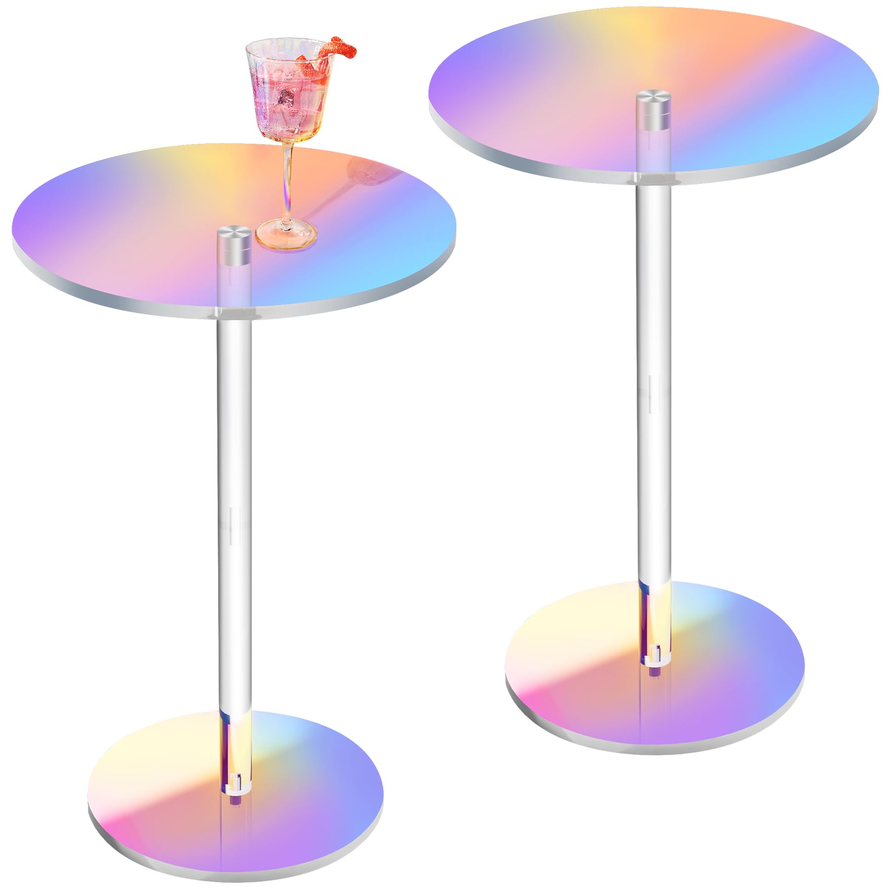 NiHomeLuxurious Iridescent Acrylic End Table 2PCS, Compact 12x12x18.9 Versatile Design for Living Room & Bedroom, Sturdy 0.4" Thick Impact Resistant, Easy to Assemble Modern Minimalist Rainbow Decor