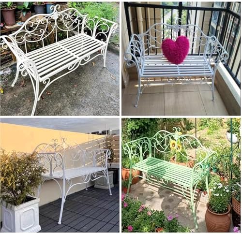 Outdoor Metal Garden Bench, Retro Patio Chair with Backrest & Armrests, Weatherproof for Porch, Lawn & Balcony - Stylish Blue Decor for Backyard Relaxation