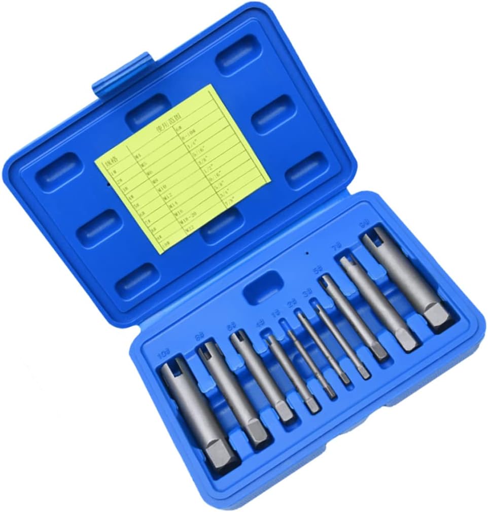 Mikikit 10Pcs Screw Extractor Kit for Broken Screws Bolts Durable Set with Box for Stripped Rusted Fasteners High Hardness Tool Set