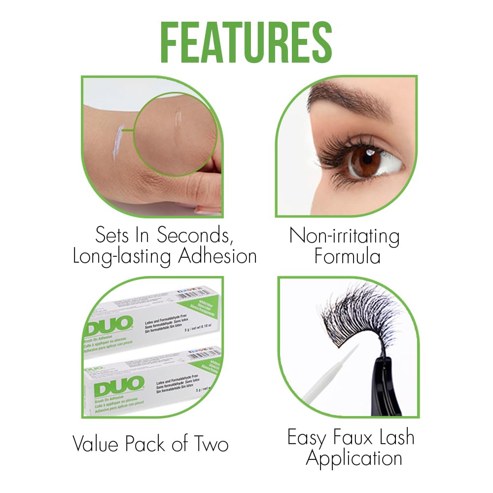 DUO Brush-On Clear Lash Glue – Waterproof Strip Lash Adhesive with Vitamins A, C & E, Long Lasting Eyelash Glue, 0.18 oz, 2 Pack