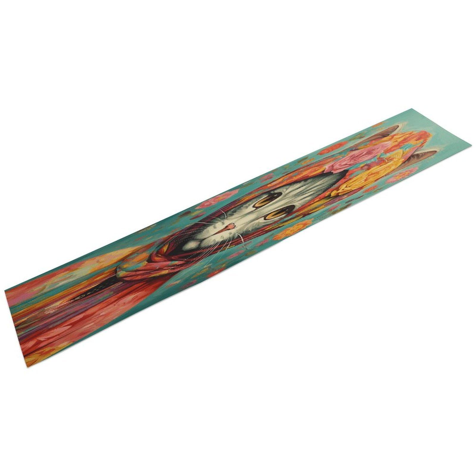 Btcowzrv Style Hand Drawn Cat Linen Table Runner 72.4 Inches Long, Machine Washable Table Runner For Party Kitchen Dining Table Coffee Holiday Party Decor, 13.4"X72.4"