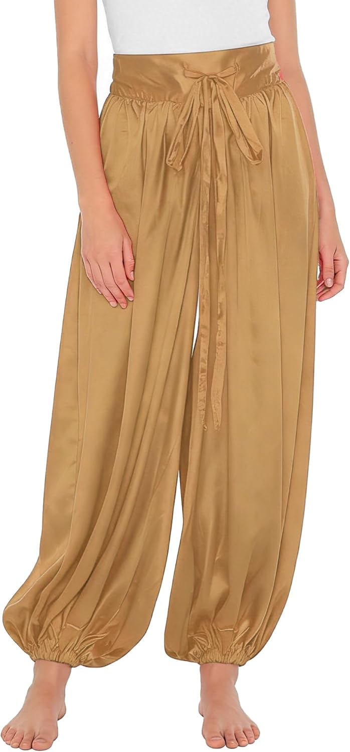 TiaoBug Women's Yoga Belly Dance Harem Pants Satiny Drawstring Waist Loose Lantern Pants