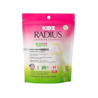 Radius Bubblegum EcoFlex Compostable Floss Picks Kids for Oral Care Boost Non Toxic Tooth & Gum Protection