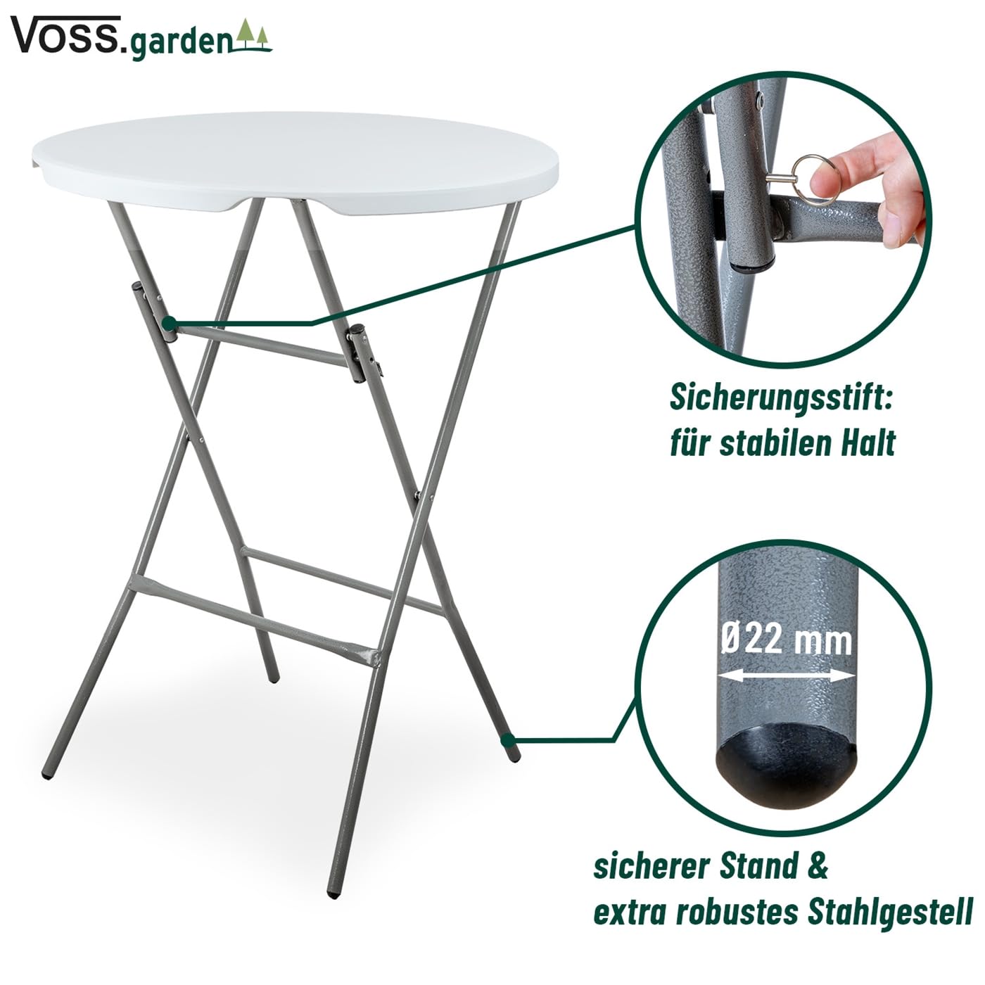 VOSS.garden 2X Stehtische Ø80cm/ 105cm, Hochtisch klappbar, Kunststoff & Stahlgestell