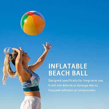 Rainbow Inflatable Ball - Beach and Pool Toy Set, Outdoor Inflatable Water Ball Toy | Colorful Interactive Beach Ball for Kids, Water Playing Ball for Playground, Swimming Pool Party Fun