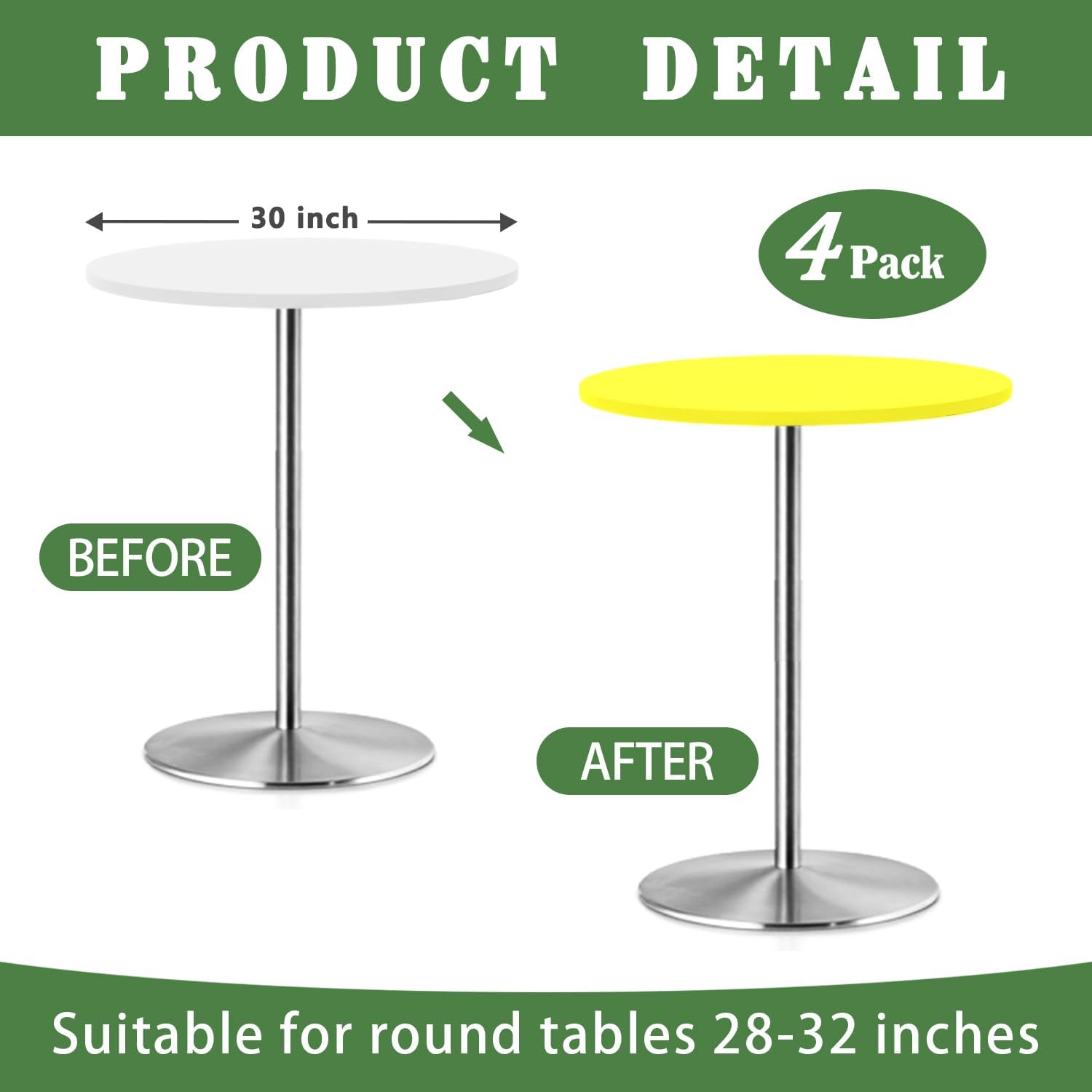 4 Pack Small Round Fitted Tablecloth for 30 Inches Cocktail Tables Topper Cap Waterproof Stretch Washable Folding Picnic Table Cover Spandex Table Cloth for Dining Bar Pub and Parties (Yellow)