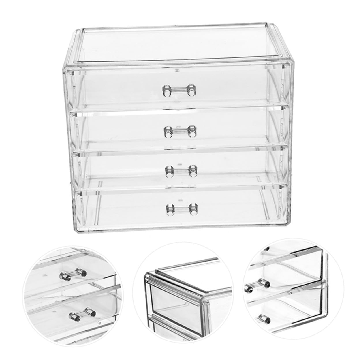 Healvian Boîte de Rangement pour Cosmétiques pour Éviter L'oxydation Design Fermé en Acrylique Transparente 4 Tiroirs Grosse Capacité pour Bureau et Bijoux