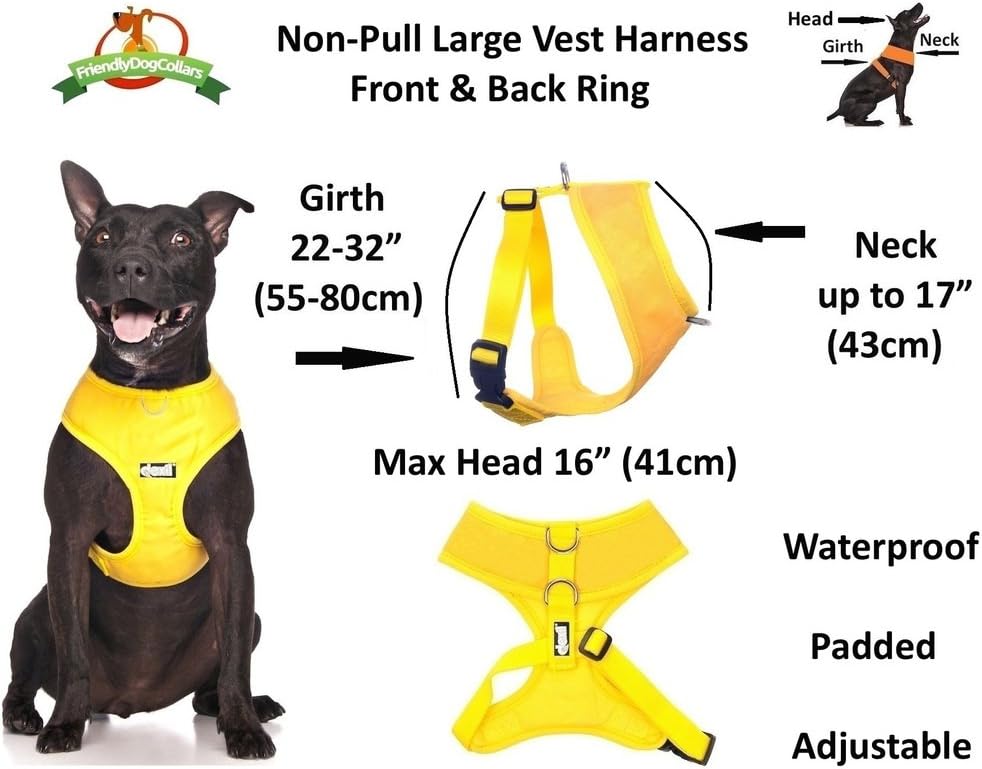 Dexil Elite Range Luxury Padded Waterproof Adjustable Back and Front Ring Non-Pull Large Pet Dog Vest Harness (Sunburst Yellow, Large 22-32inch Chest)