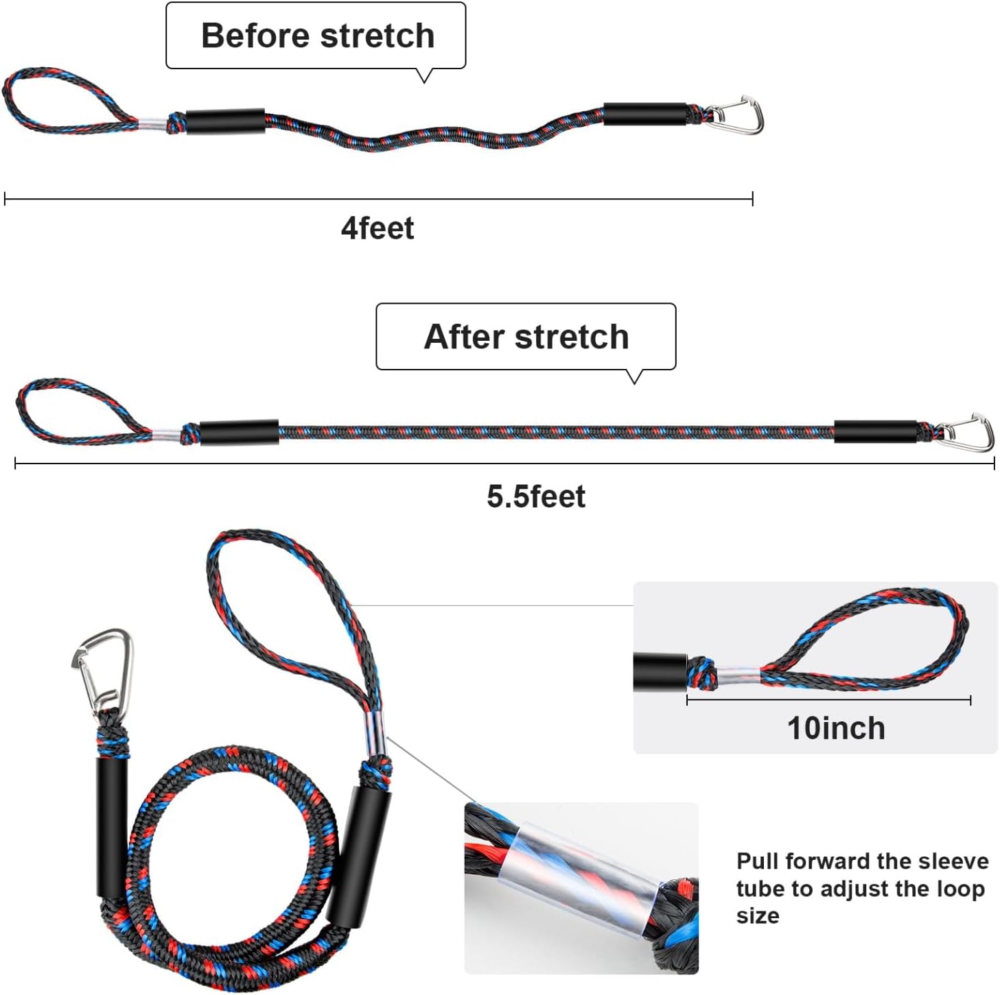 Boat Bungee Dock Lines with Clips - Shock-Absorbing Jet Ski Dock Line, PWC Accessories, Boat Mooring Line/Tie Downs for Bass Boat, Fishing Pontoon, Dinghy - 4Feet 7 61o7fbJpEFL. AC SL1500