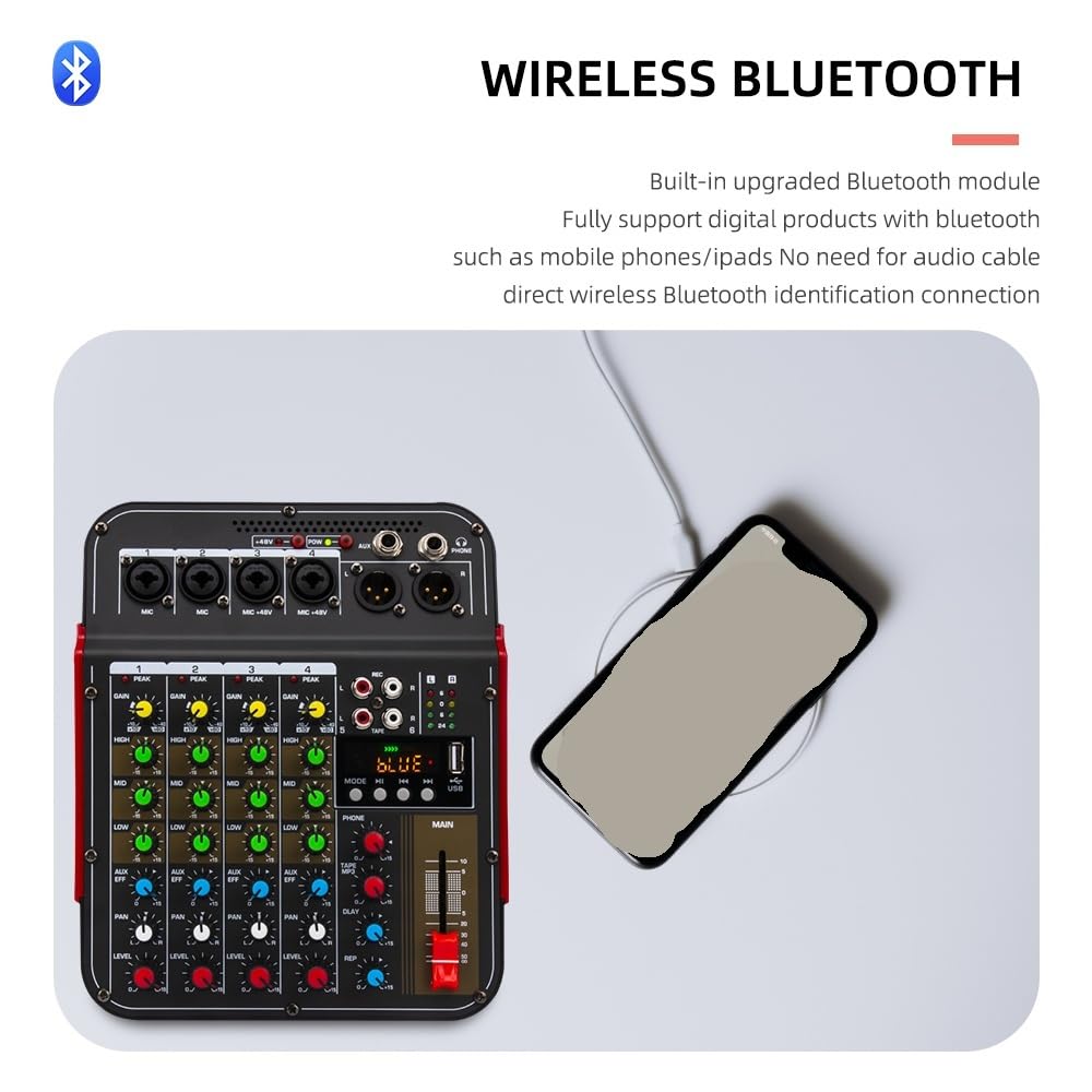 Mezclador de 6 canales Consola de mezcla portátil Interfaz USB 48V Phantom Power