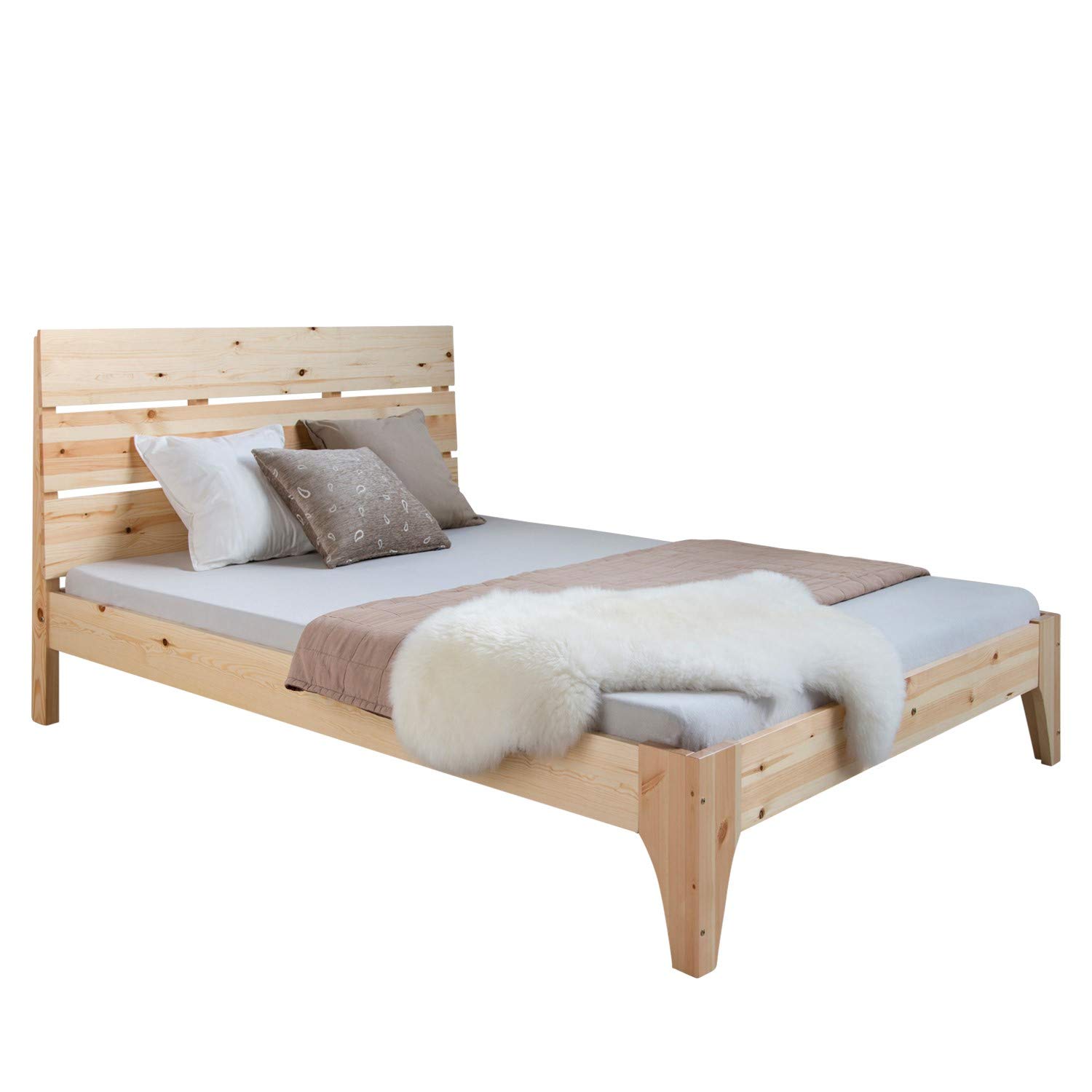 Homestyle4u Holzbett 140x200 cm - Massivholzbett Kiefer mit Lattenrost