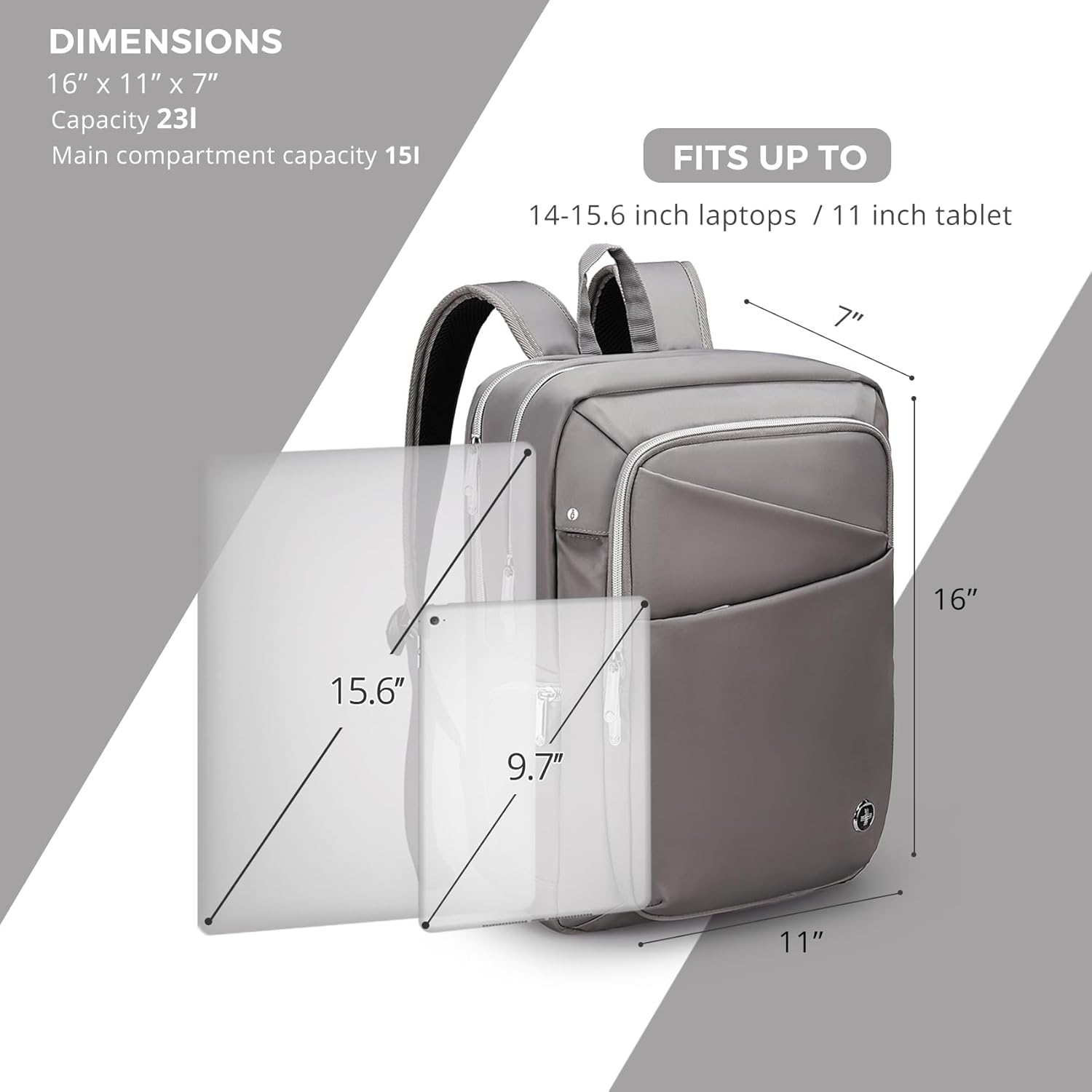 Swissdigital Design Laptop Backpack for Women，Travel Backpack with USB Charging Port，Fits 15.6 Inch School Computer Backpacks for Work Business,Grey | SD1006F-02