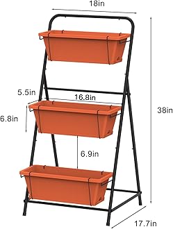 BTY Vertical Raised Garden Bed 3 Tier Elevated Garden Planters Standing Planter Box Outdoor and Indoor for Plants Herbs Flowers Vegetables Brick Red