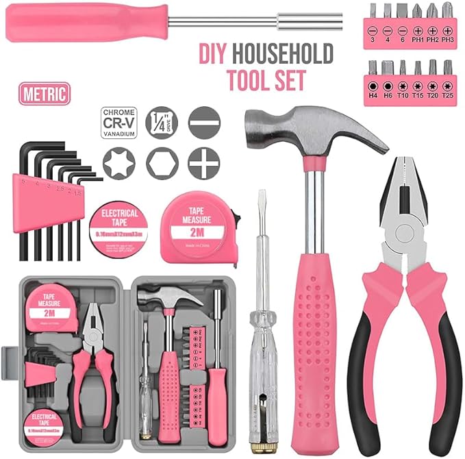 Kit de Herramientas Manuales 24 Piezas Rosa para Hogar - LIRFIX miniatura 3