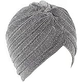 canjoyn Unisex Glitter Twist Pleated Hair Wrap Stretch Turban Hat Chemo Beanie Cap Headwear Silver